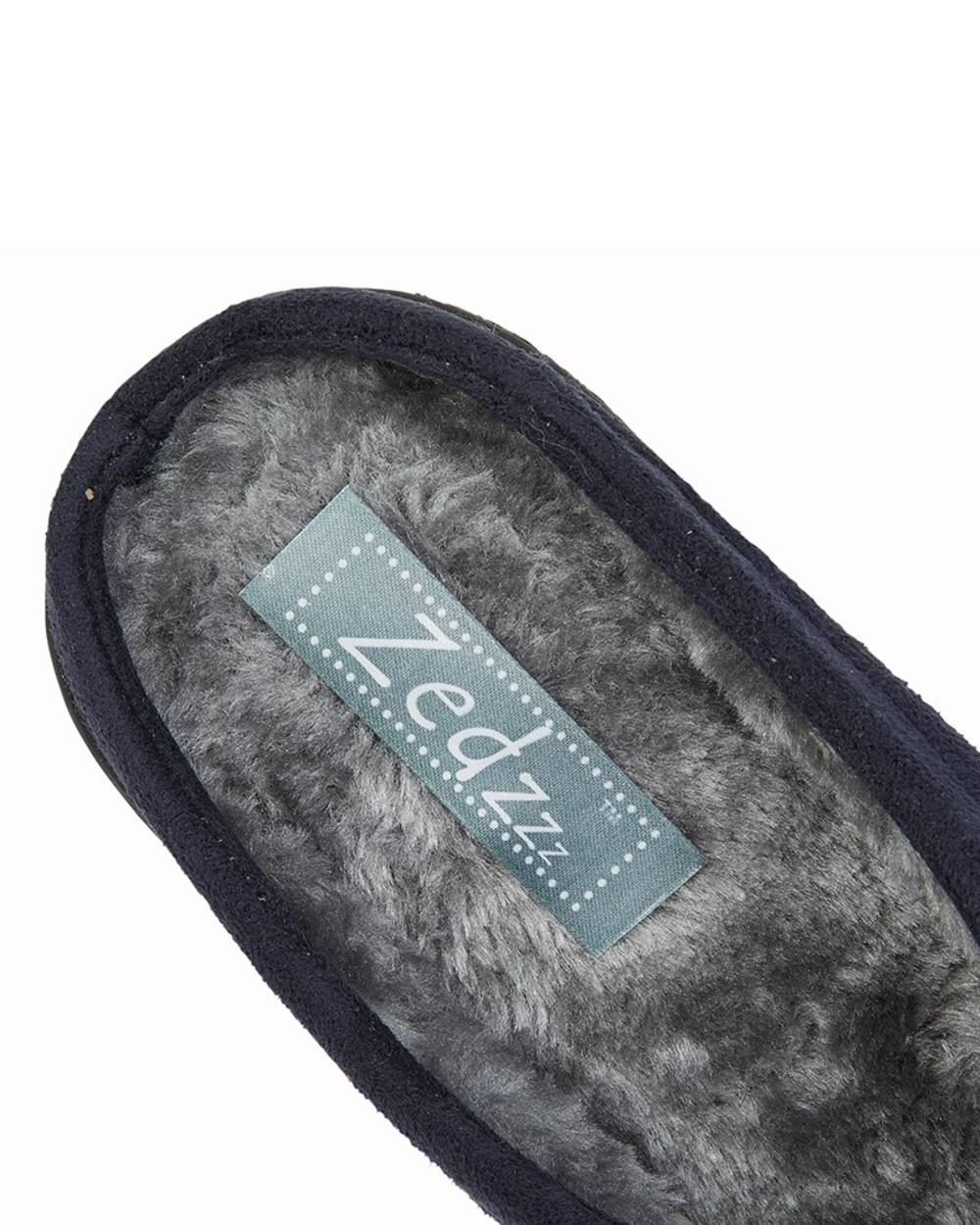 Navy coloured Zedzzz Mens Alex Centre Seam Mule Slippers on white background 