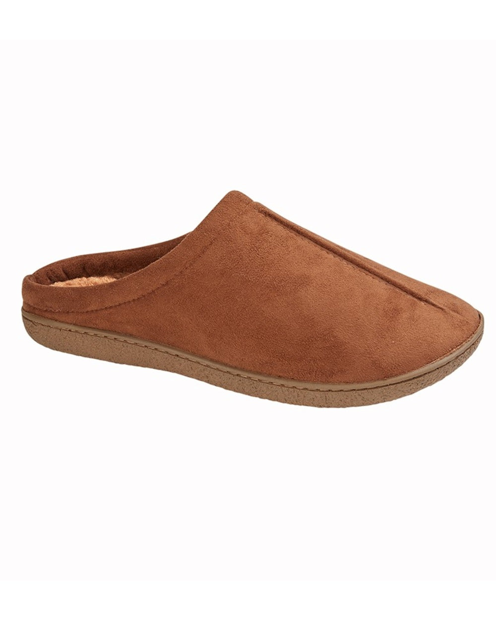 Tan coloured Zedzzz Mens Alex Centre Seam Mule Slippers on white background 