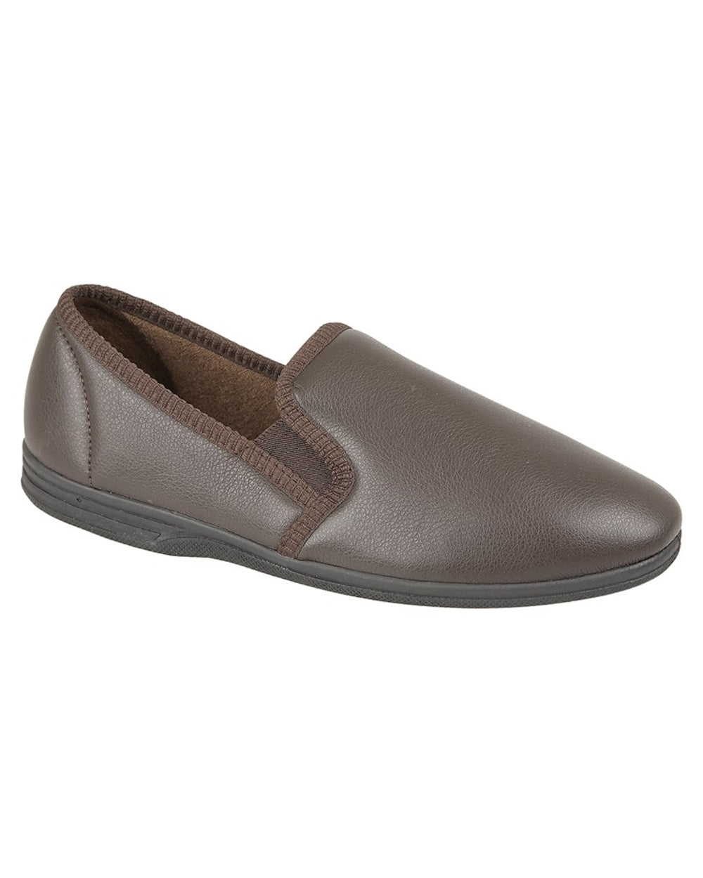 Brown coloured Zedzzz Mens Ivor Twin Gusset Slippers on white background 