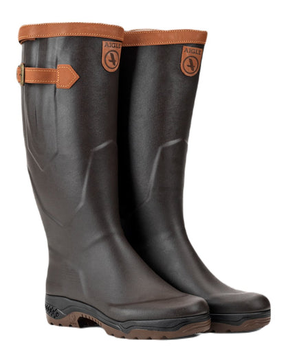 Dark Brown Coloured Aigle Parcours 2 Signature Wellingtons On A White Background