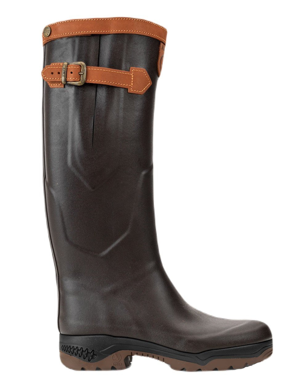 Dark Brown Coloured Aigle Parcours 2 Signature Wellingtons On A White Background