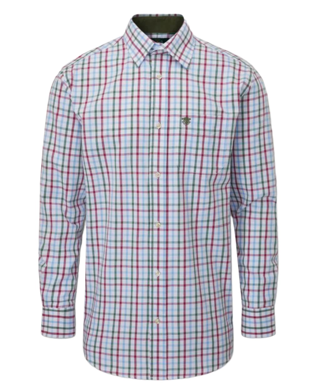 Wine coloured Alan Paine Aylesbury Check Shirt on white background 