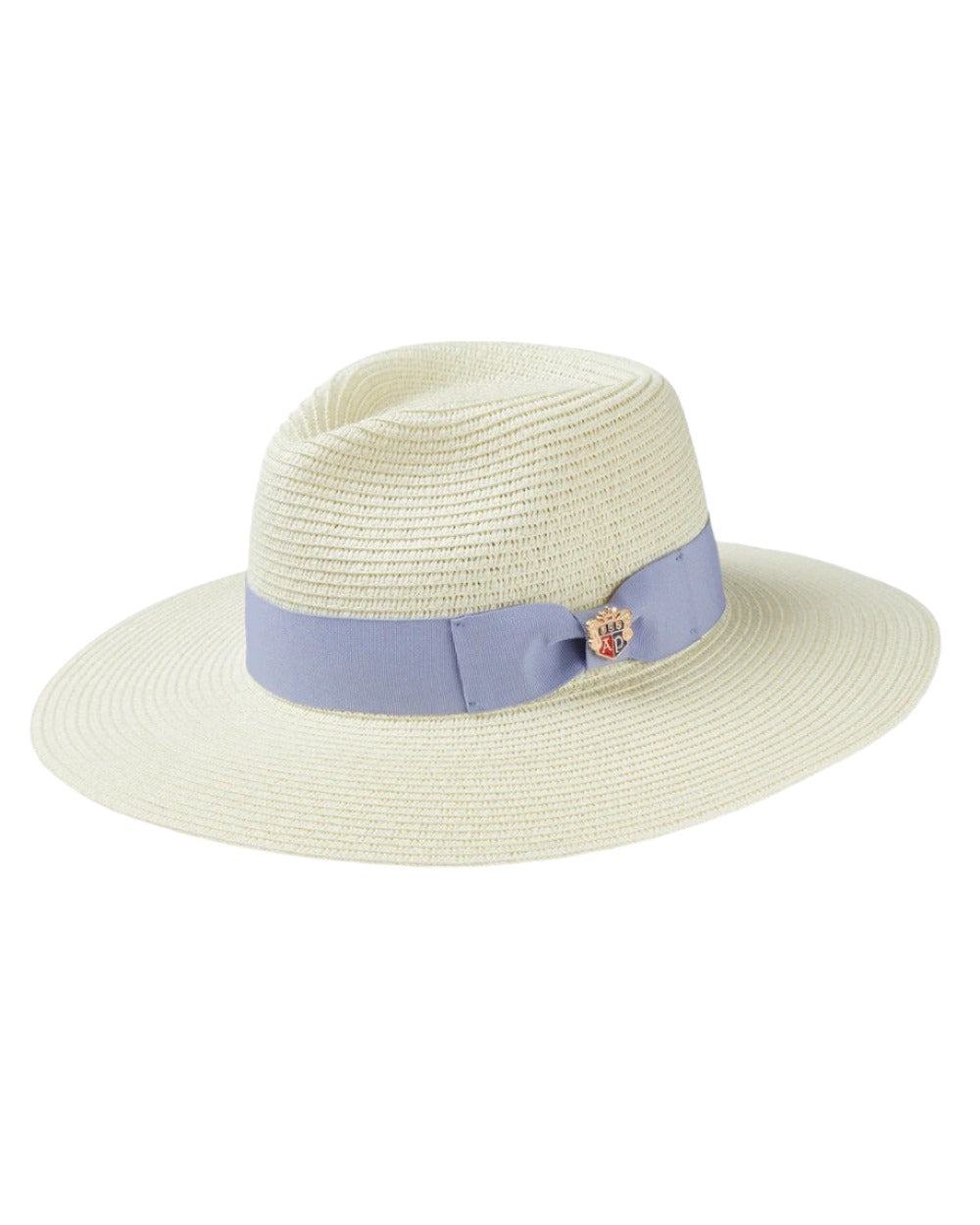 Dusk Blue Ribbon Coloured Alan Paine Emelle Straw Hat On A White Background 