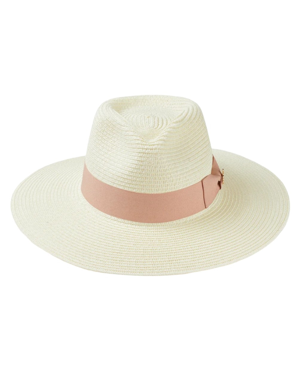 Dusk Pink Ribbon Coloured Alan Paine Emelle Straw Hat On A White Background 