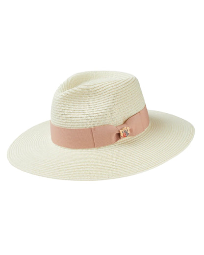 Dusk Pink Ribbon Coloured Alan Paine Emelle Straw Hat On A White Background 