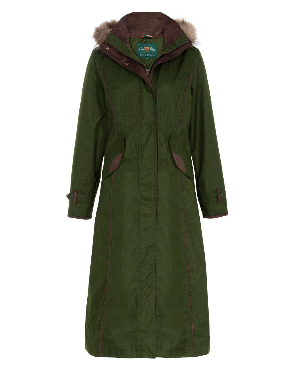 Pesto Coloured Alan Paine Fernley Long Waterproof Coat On A White Background 