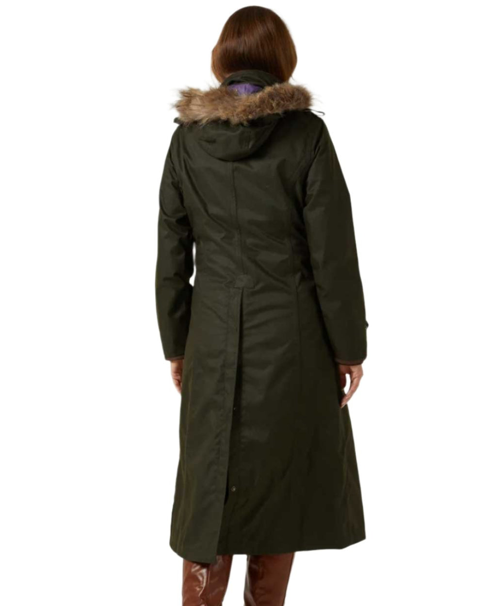 Woodland Coloured Alan Paine Fernley Long Waterproof Coat On A White Background 