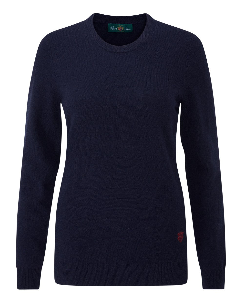 Navy Coloured Alan Paine Ladies Emma Elevated Crew Neck Jumper On A White Background 