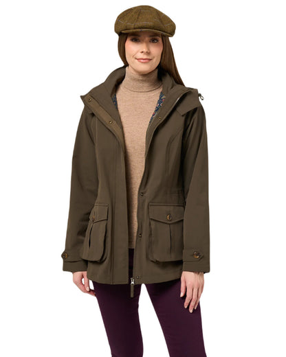 Olive Coloured Alan Paine Ladies Lockwood Jacket On A White Background