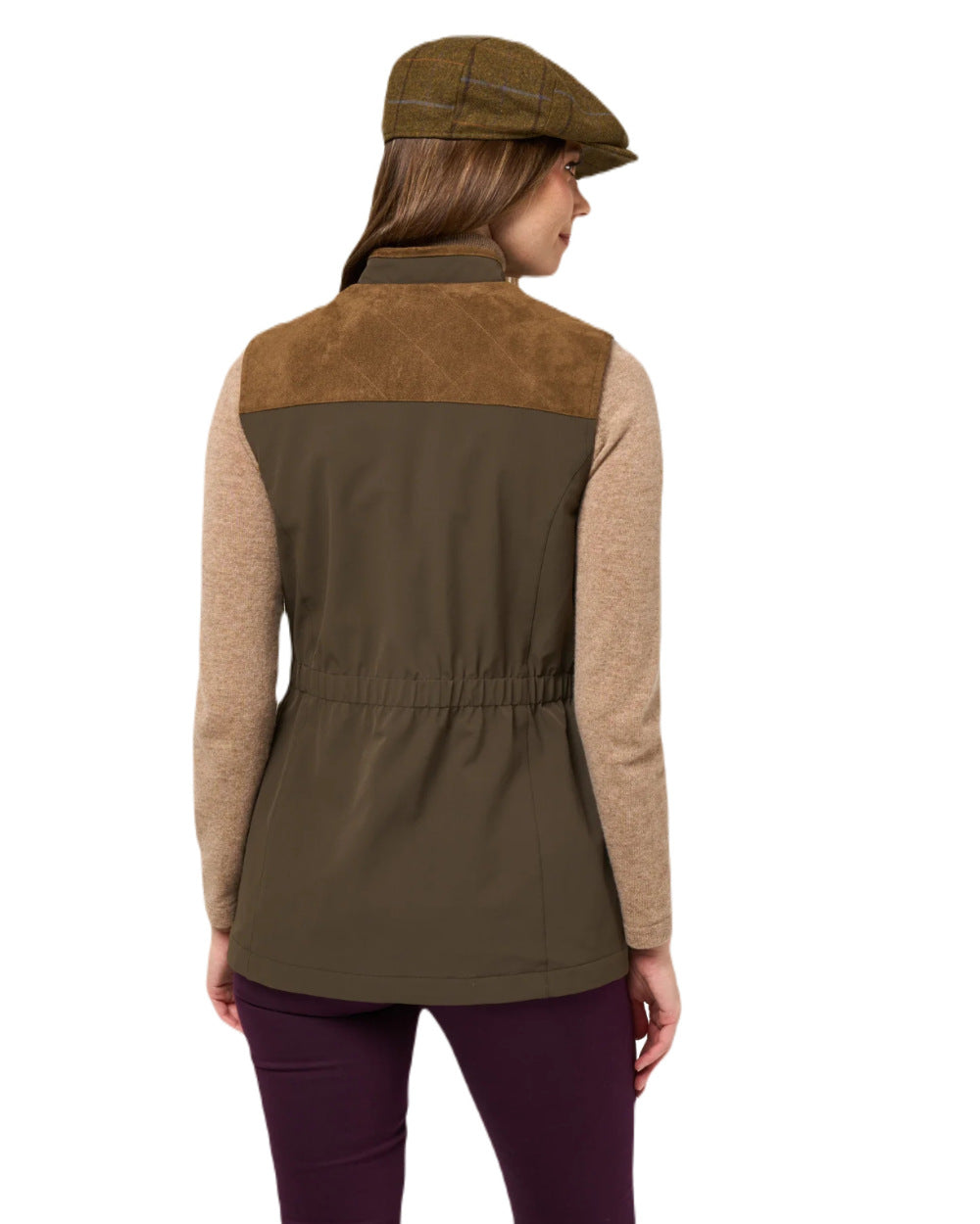 Olive Coloured Alan Paine Ladies Lockwood Shooting Waistcoat On A White Background