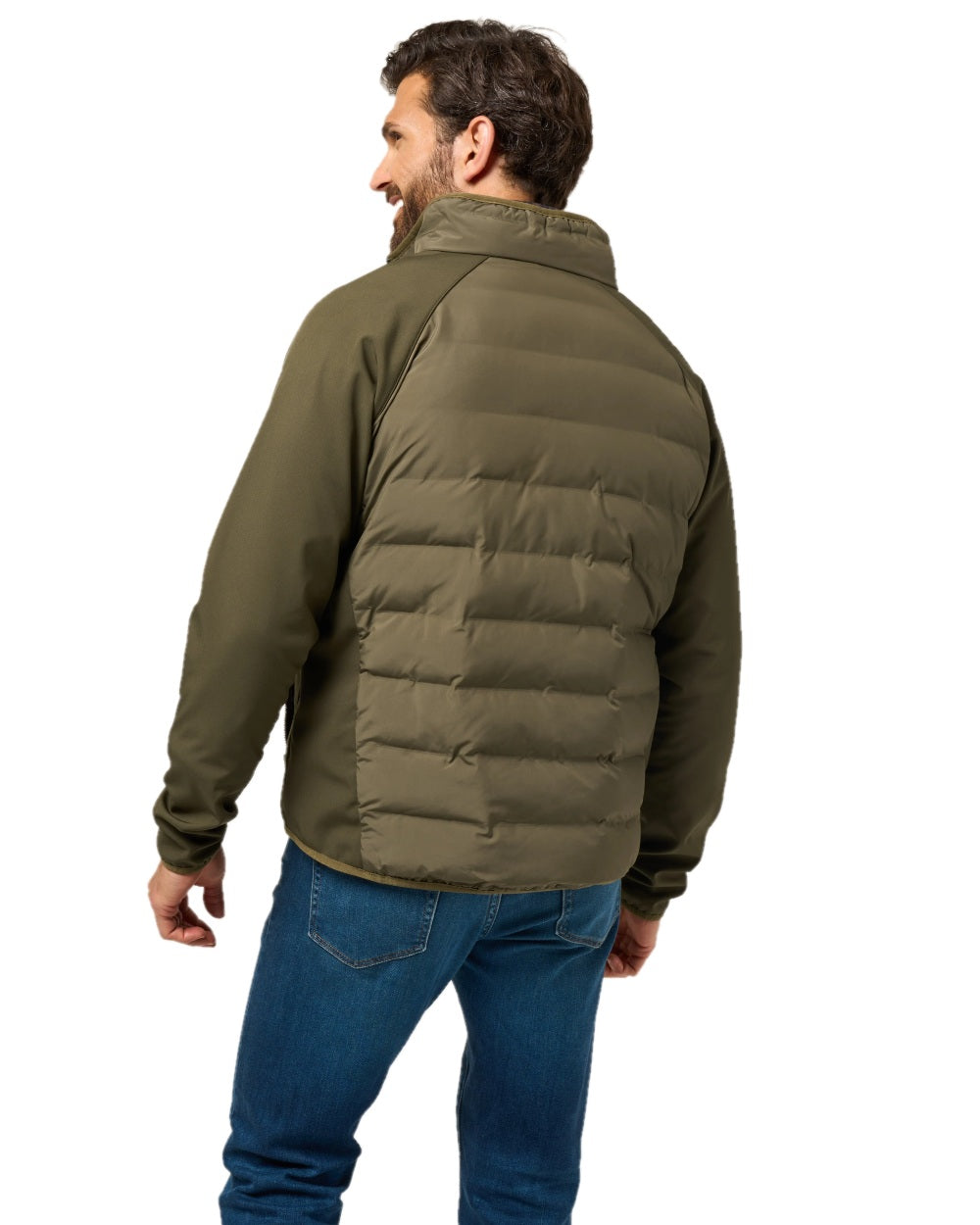 Olive Coloured Alan Paine Mens Calsall Hybrid Jacket On A White Background 