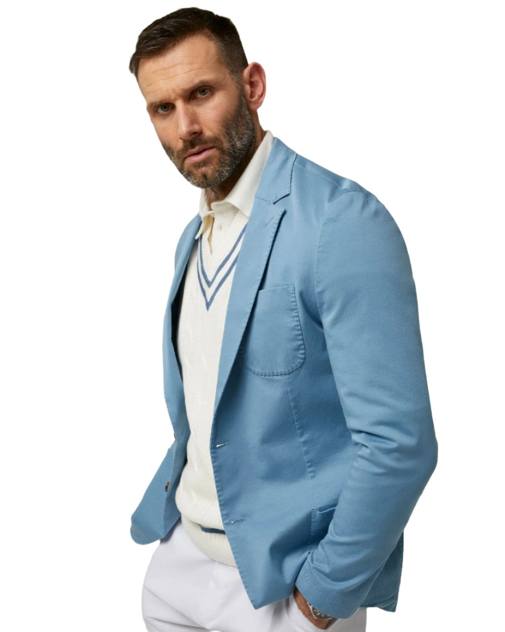 Airforce Coloured Alan Paine Mens Heymouth Cotton Blazer On A White Background 