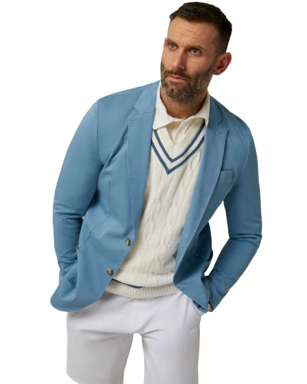 Airforce Coloured Alan Paine Mens Heymouth Cotton Blazer On A White Background 