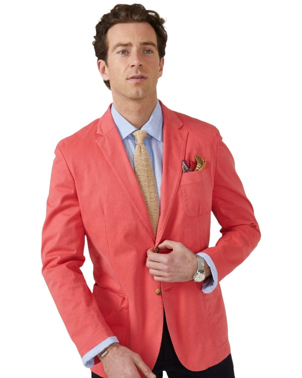 Flamingo Coloured Alan Paine Mens Heymouth Cotton Blazer On A White Background 