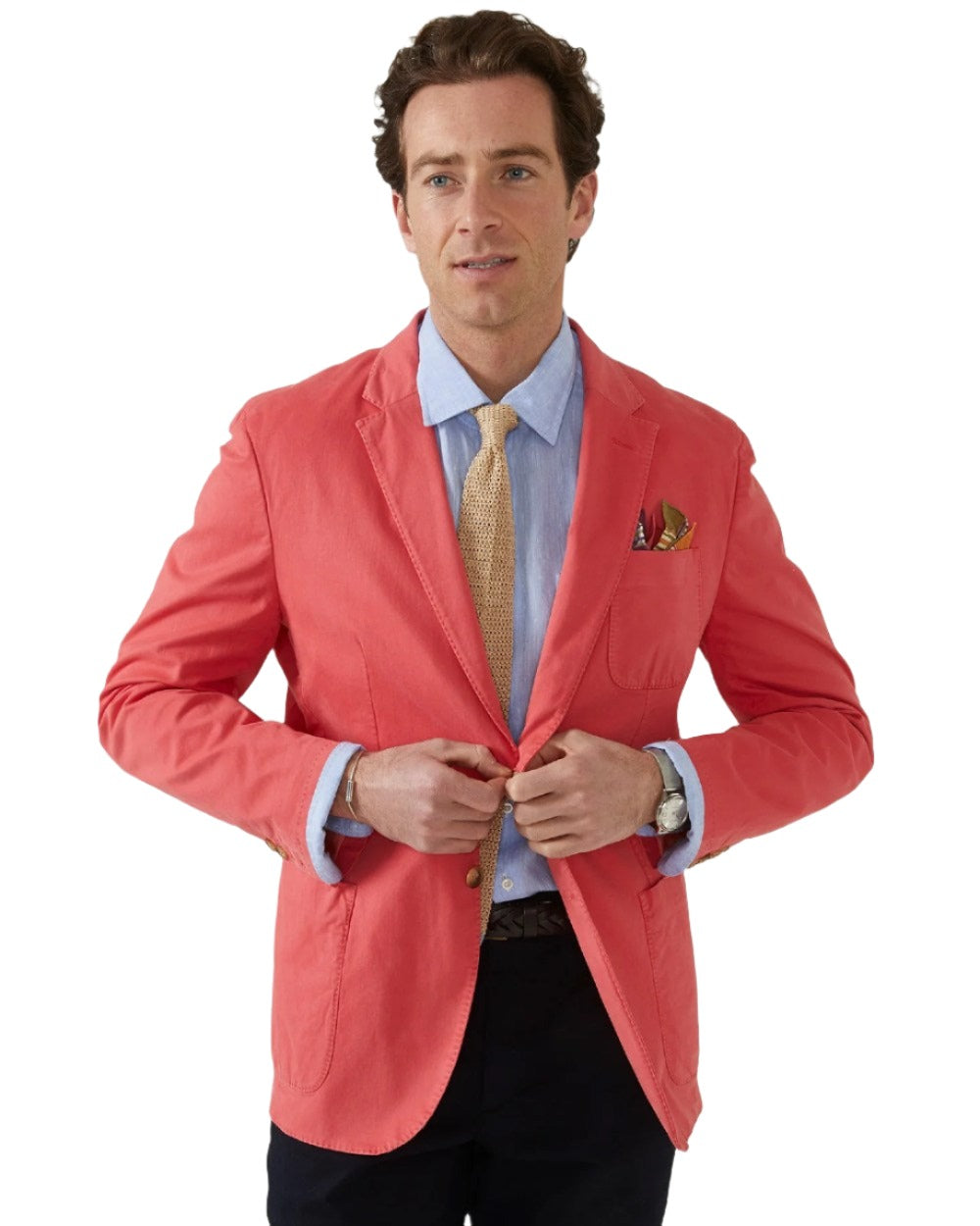 Flamingo Coloured Alan Paine Mens Heymouth Cotton Blazer On A White Background 