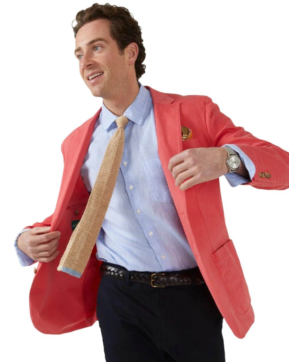 Flamingo Coloured Alan Paine Mens Heymouth Cotton Blazer On A White Background 