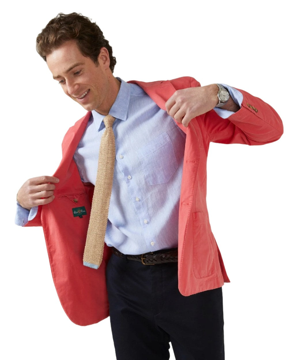 Flamingo Coloured Alan Paine Mens Heymouth Cotton Blazer On A White Background 