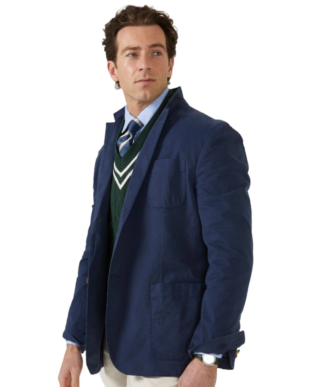 Navy Coloured Alan Paine Mens Heymouth Cotton Blazer On A White Background 