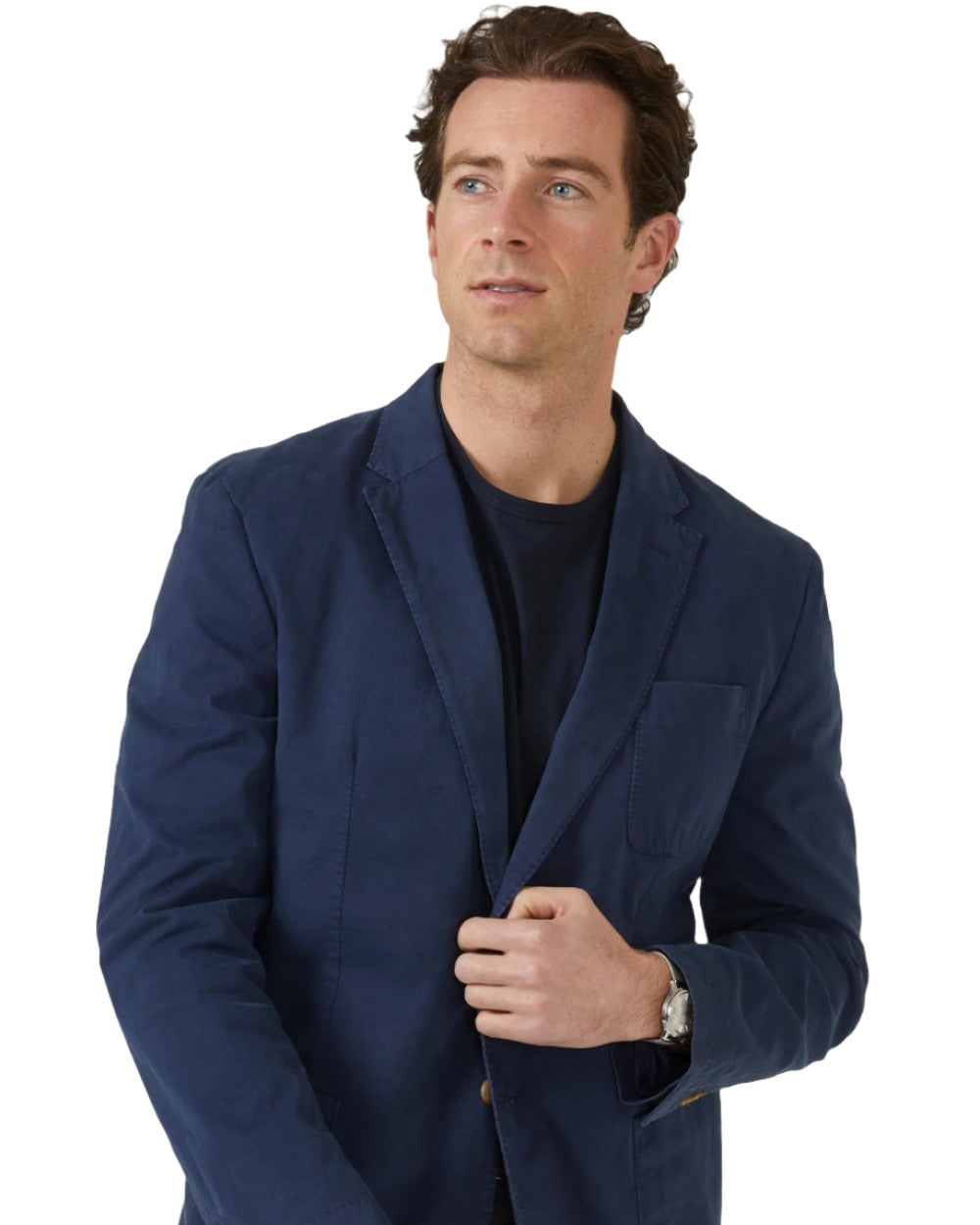 Navy Coloured Alan Paine Mens Heymouth Cotton Blazer On A White Background 