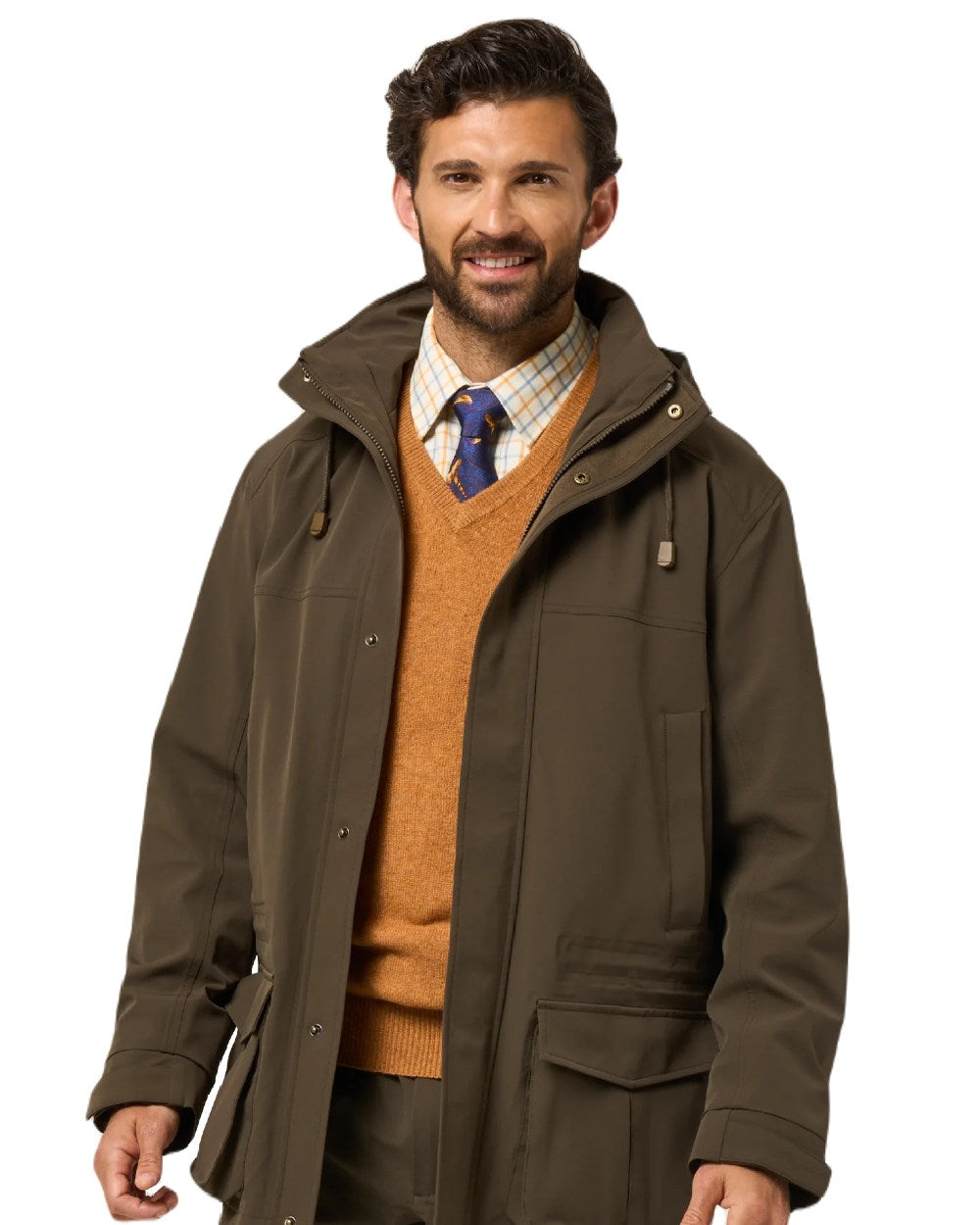 Olive Coloured Alan Paine Mens Lockwood Shooting Coat On A White Background