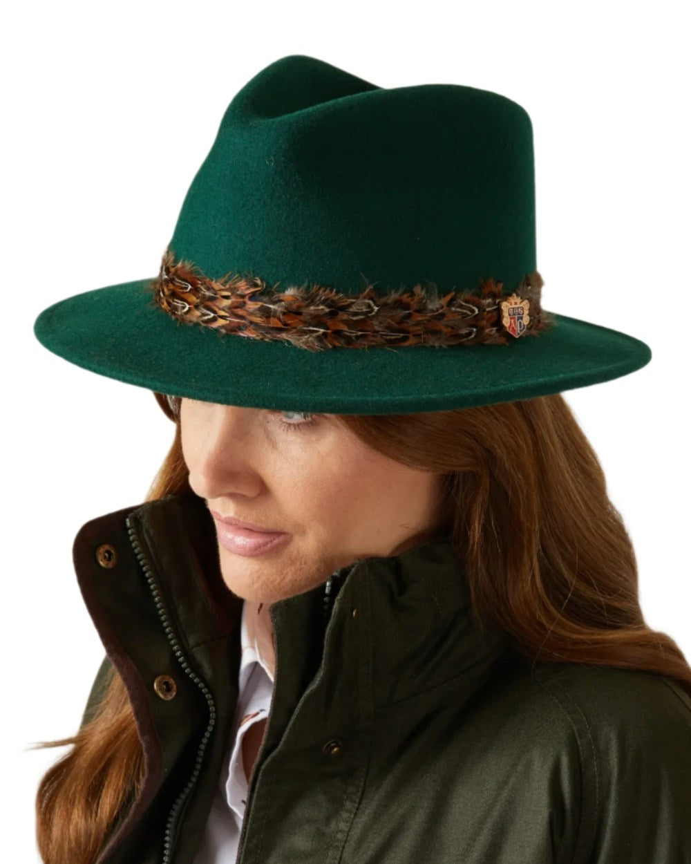 Bottle Coloured Alan Paine Richmond Ladies Fedora On A White Background 