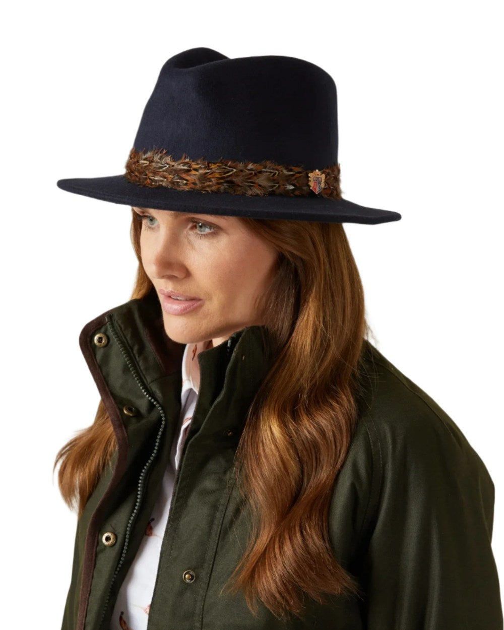 Navy Coloured Alan Paine Richmond Ladies Fedora On A White Background 