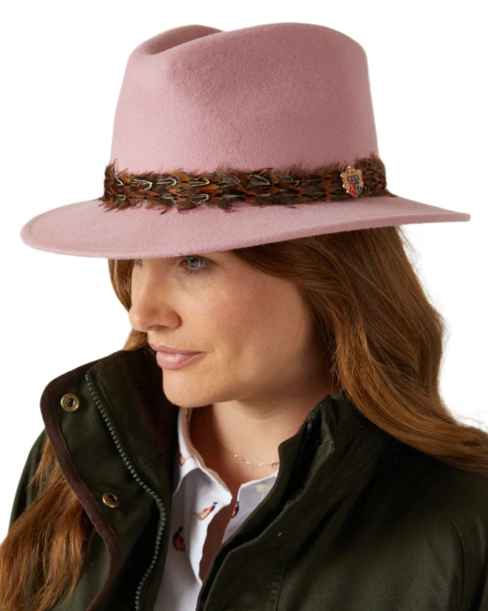 Pink Coloured Alan Paine Richmond Ladies Fedora On A White Background 