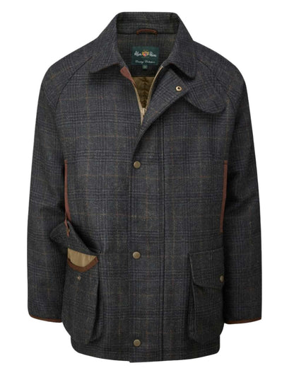 Green Check Coloured Alan Paine Surrey Waterproof Tweed Coat On A White Background 