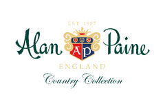 Green and gold coloured Alan Paine logo on white background