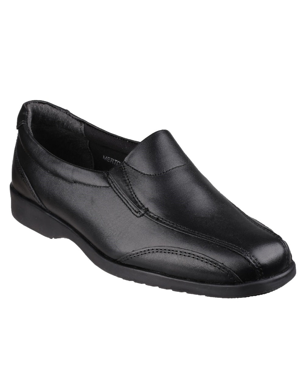 Black Coloured Amblers Womens Merton Slip On Shoes on a white background 