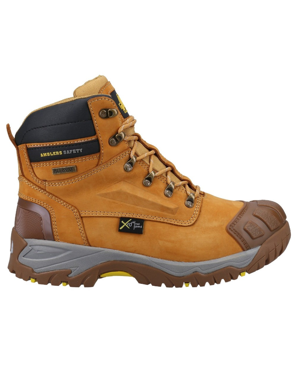 Honey Coloured Amblers Safety FS986 Waterproof Safety Boots on a white background 