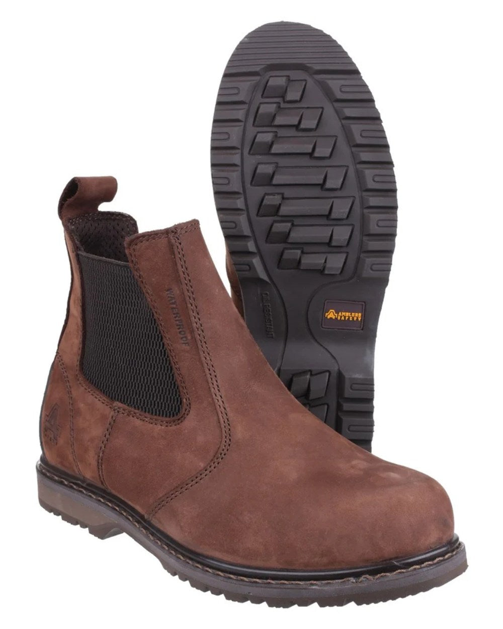 Brown Coloured Amblers Safety AS148 Sperrin Waterproof Safety Dealer Boots On A White Background