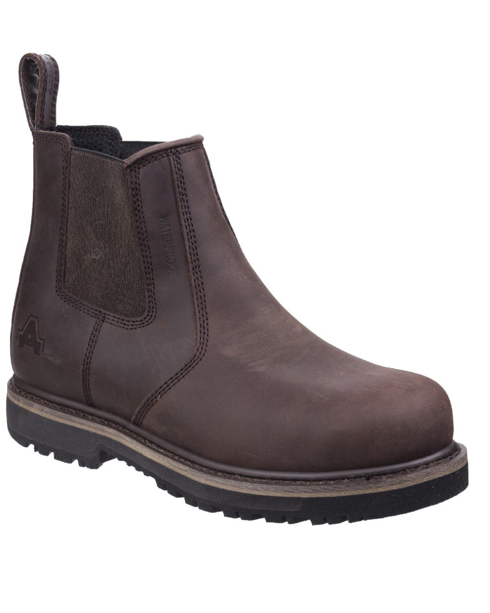 Brown Coloured Amblers Safety AS231 Skipton Waterproof Dealer Safety Boots on a white back ground 