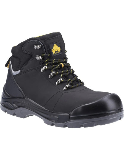 Black Coloured Amblers Safety AS252 Delamere S3 SRC Water Resistant Safety Boots on a white back ground 