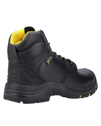 Black Coloured Amblers Safety AS303C Wrekin S3 SRC Waterproof Safety Boots on a white back ground 