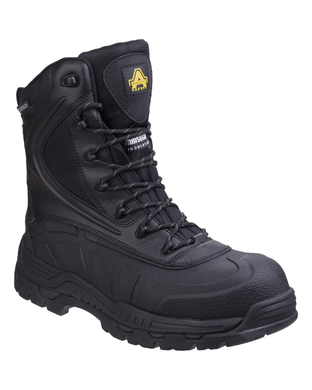 Black Coloured Amblers Safety AS440 Skomer Src Hybrid Hi-Leg Waterproof Safety Boots on a white back ground 