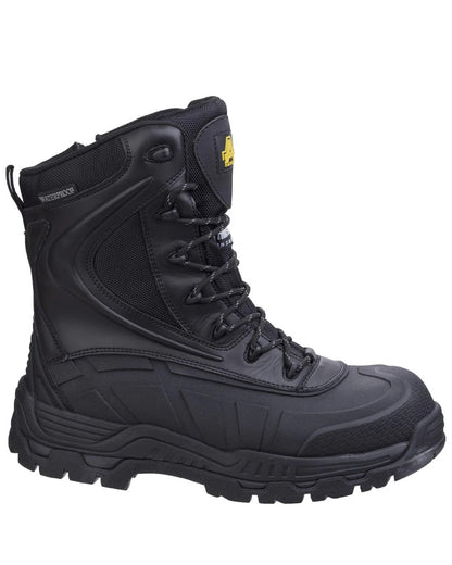 Black Coloured Amblers Safety AS440 Skomer Src Hybrid Hi-Leg Waterproof Safety Boots on a white back ground 