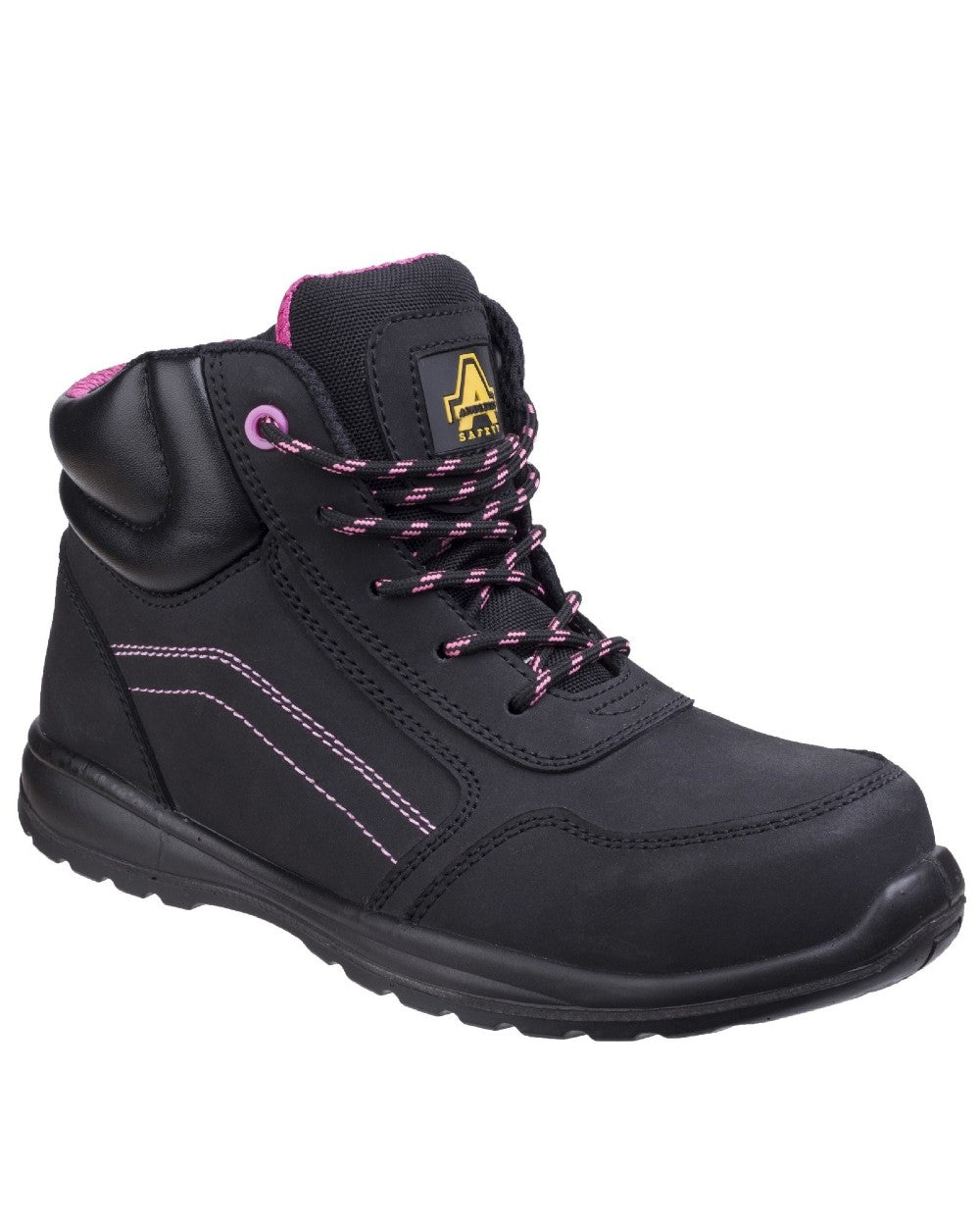 Black Coloured Amblers Safety Womens AS601 Lydia Side Zip Safety Boots on a white background 