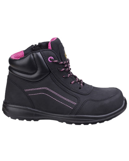 Black Coloured Amblers Safety Womens AS601 Lydia Side Zip Safety Boots on a white background 