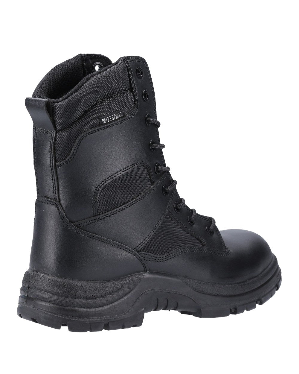 Black Coloured Amblers Safety Combat Hi-Leg Waterproof Boots on a white background 