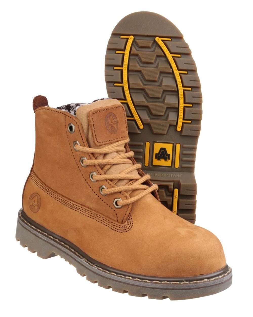 Brown Coloured Amblers Safety FS103 SRA Safety Boots On A White Background