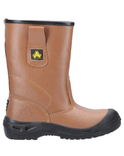 Tan Coloured Amblers Safety FS142 Water Resistant Pull On Safety Rigger Boots on a white background 