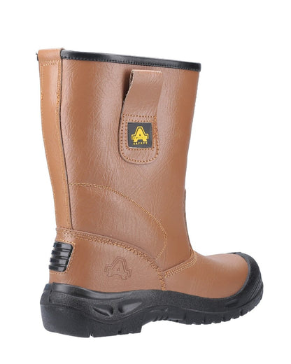 Tan Coloured Amblers Safety FS142 Water Resistant Pull On Safety Rigger Boots on a white background 