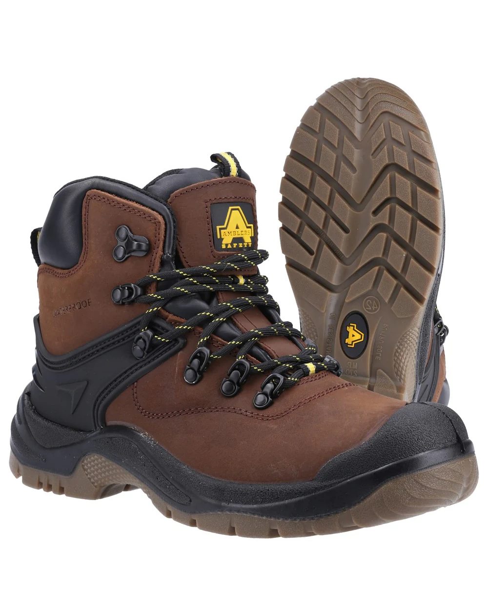 Brown Coloured Amblers Safety FS197 Waterproof S3 SRC Safety Boots On A White Background