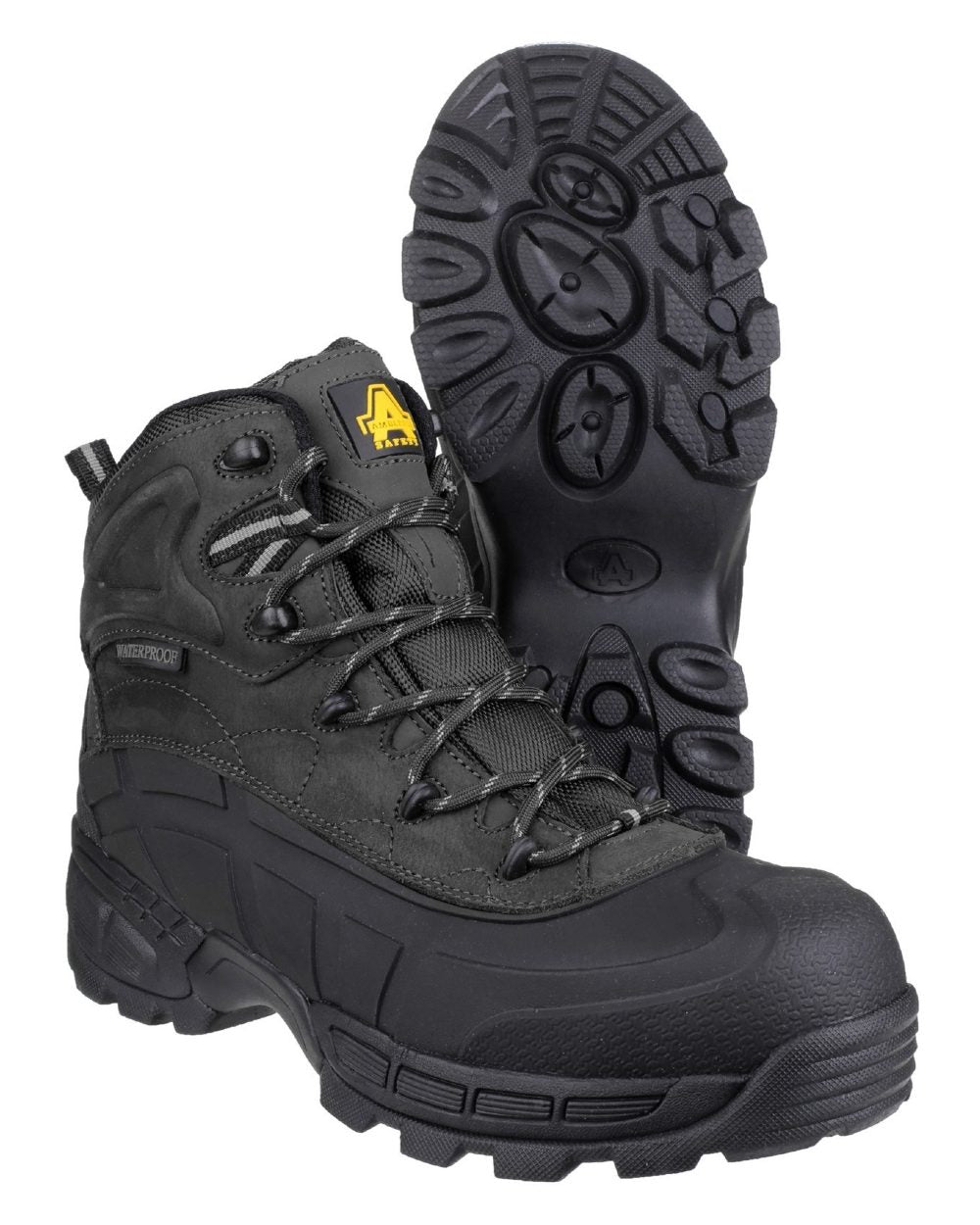 Black Coloured Amblers Safety FS430 Orca Hybrid Waterproof Non-Metal Safety Boots on a white background 