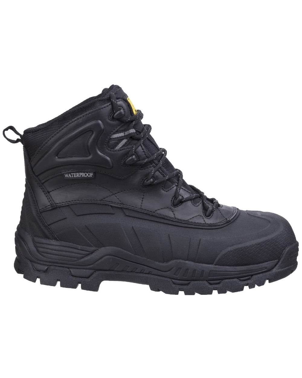 Black Coloured Amblers Safety FS430 Orca Hybrid Waterproof Non-Metal Safety Boots on a white background 