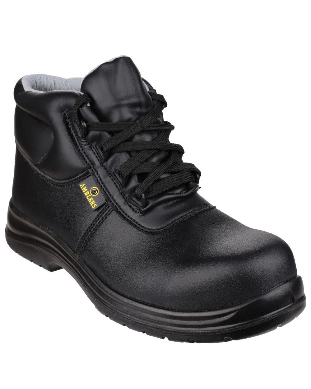 Black Coloured Amblers Safety FS663 S2 SRC Safety Boots On A White Background