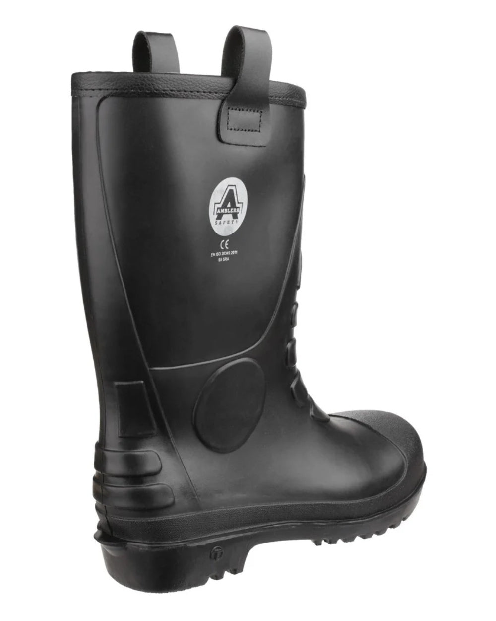 Black Coloured Amblers Safety FS90 Waterproof S5 SRA PVC Safety Rigger Boots On A White Background