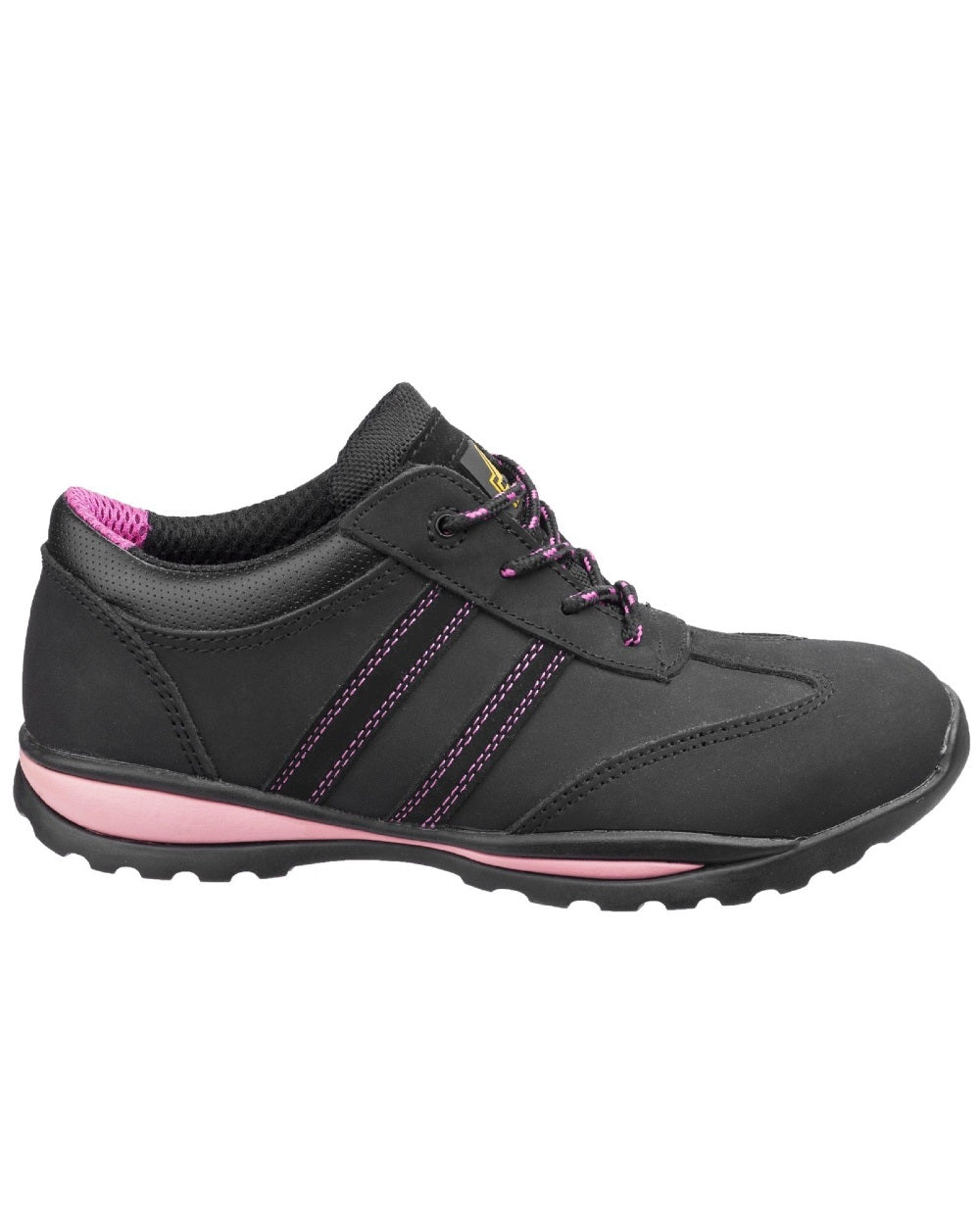 Black Pink Coloured Amblers Safety FS47 Safety Trainer on a white background 