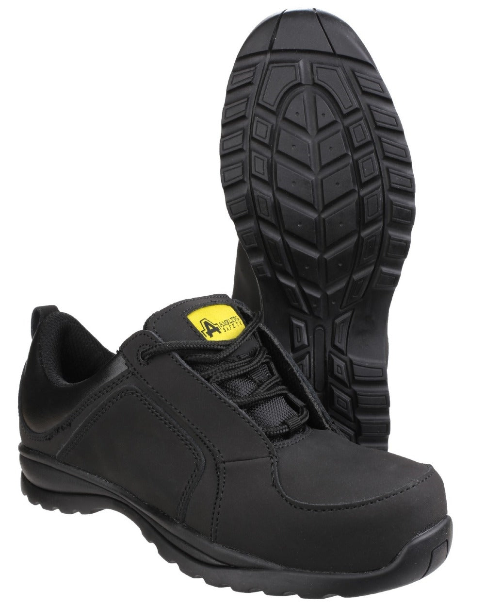 Black Coloured Amblers Safety Womens FS59C Safety Trainer on a white background 